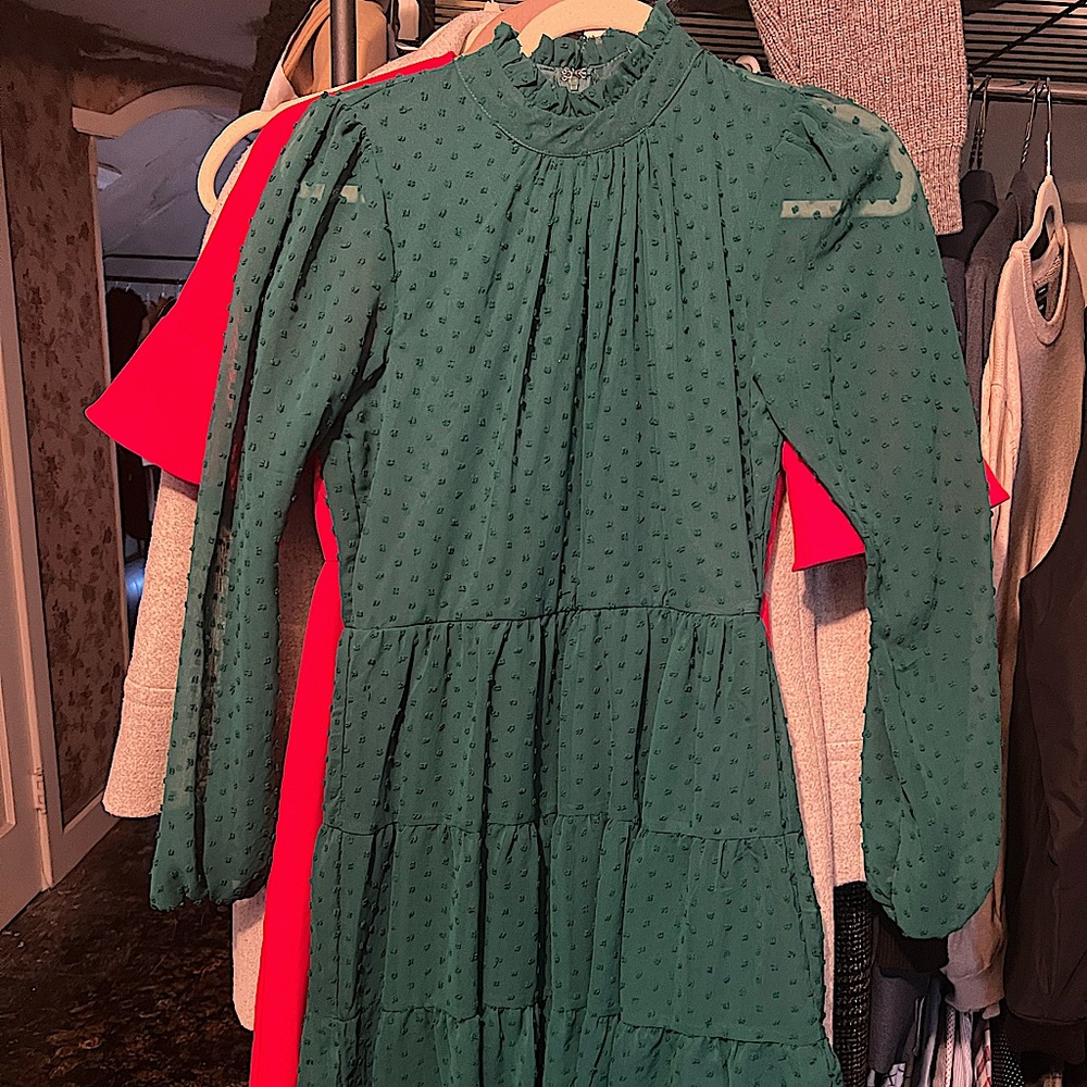 Francesca’s size medium green ruffle high neck dress